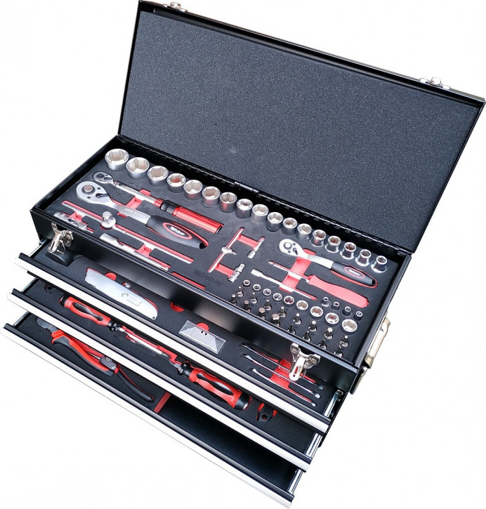 Weber MX Werkzeugkiste mit 3 Schubladen und Klappdeckel 104-teilig
